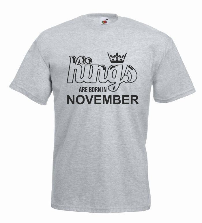 T-shirt oversize KINGS ARE BORN IN NOVEMBER XL szary-czarny