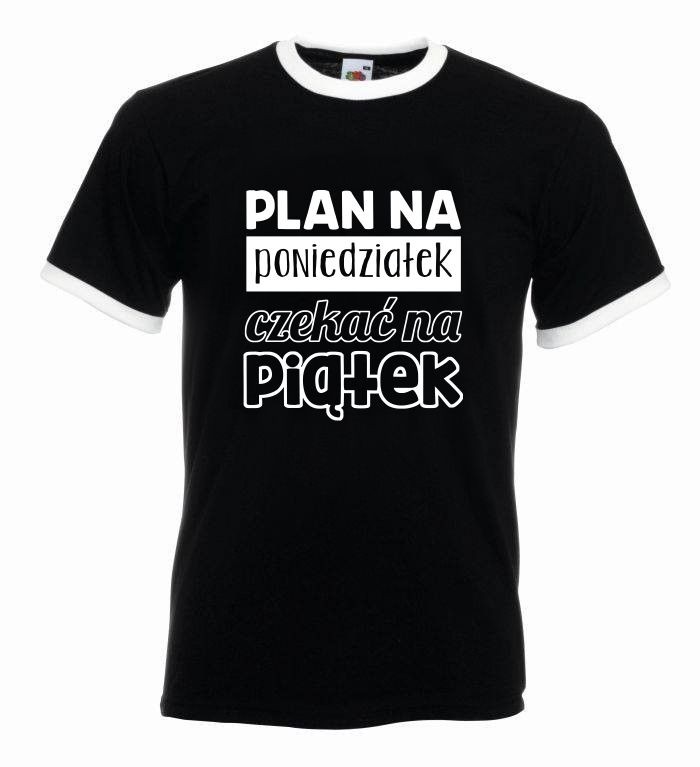 T-shirt oversize PLAN S czarny-biały z białymi wykończeniami