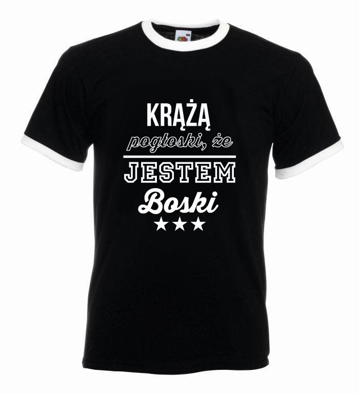 T-shirt oversize POGŁOSKI XL czarny-biały z białymi wykończeniami