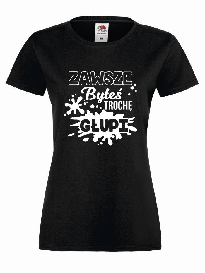 T-shirt lady TROCHĘ GŁUPI M czarno-biały