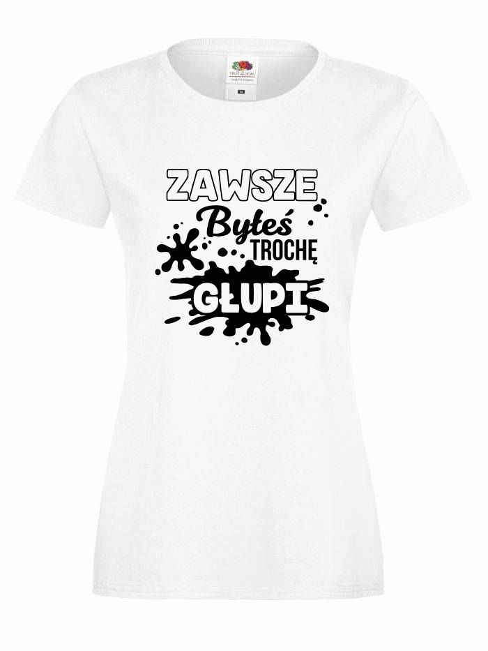 T-shirt lady TROCHĘ GŁUPI XS biały-czarny