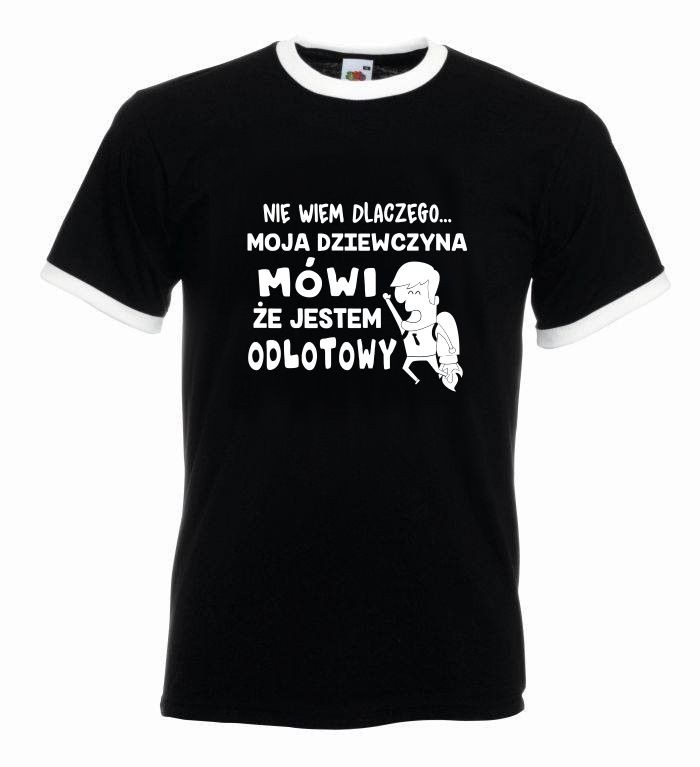 T-shirt oversize ODLOTOWY S czarny-biały z białymi wykończeniami