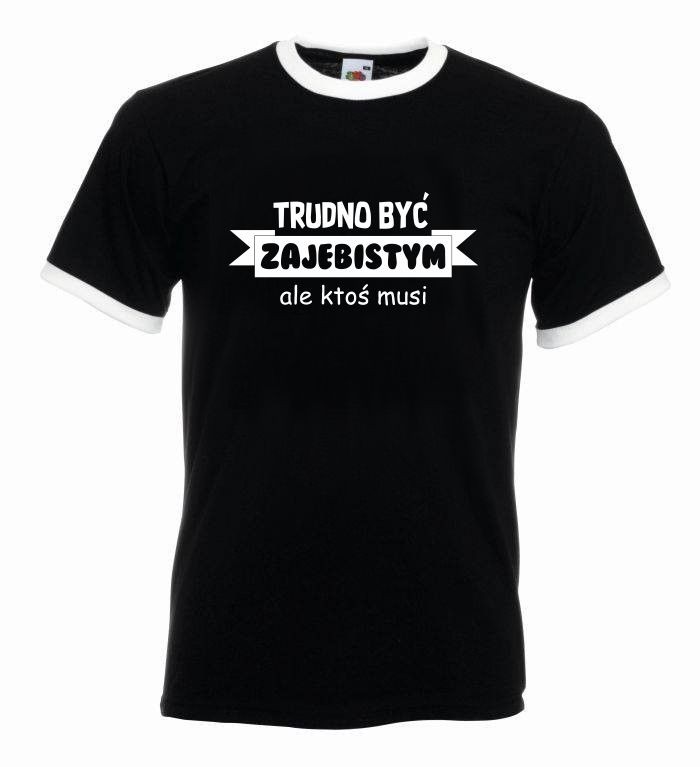 T-shirt oversize TRUDNO BYĆ L czarny-biały z białymi wykończeniami