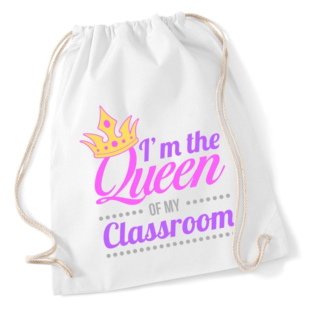 plecak worek DTG QUEEN OF MY CLASSROOM biały