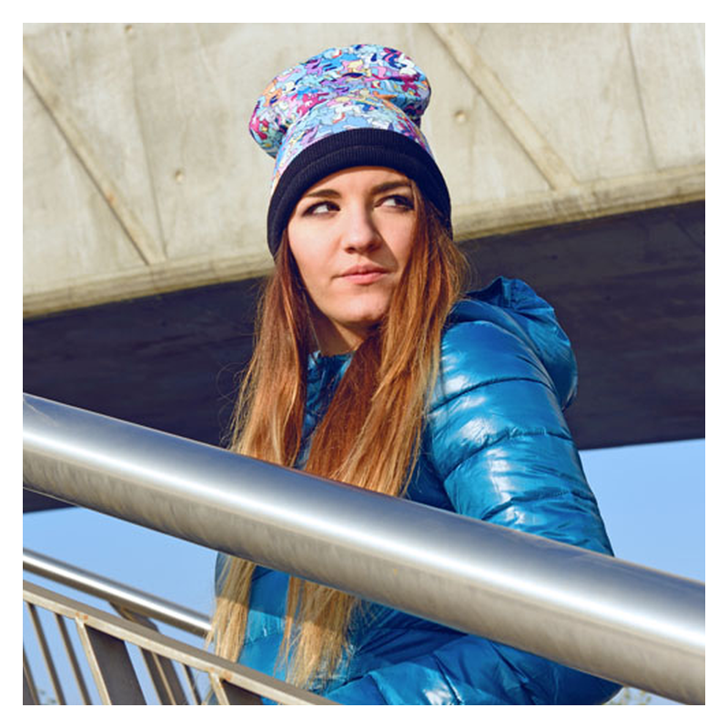 Czapka beanie black druk PONNY PATTERN