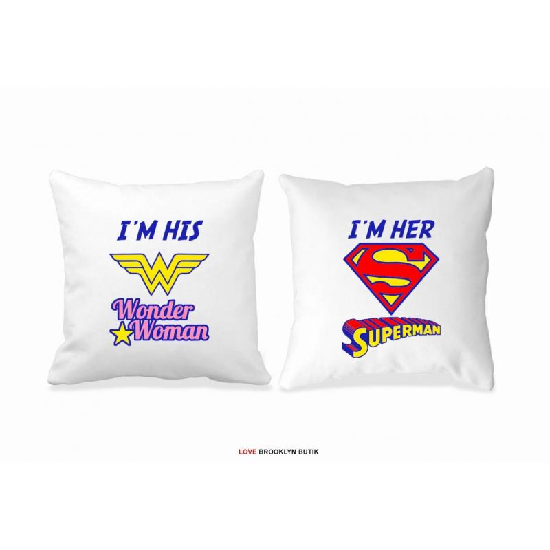 Poduszki druk dla par 2 szt. WONDER WOMAN & SUPERMAN Poduszki druk dla par 2 szt. WONDER WOMAN & SUPERMAN