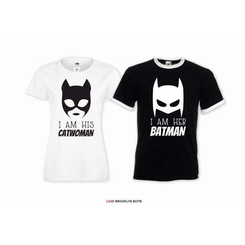 T-shirt DLA PAR 2 SZT CATWOMAN & BATMAN napis z przodu