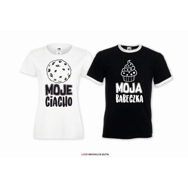 T-shirt DLA PAR 2 SZT MOJA babeczka MOJA ciacho napis z przodu