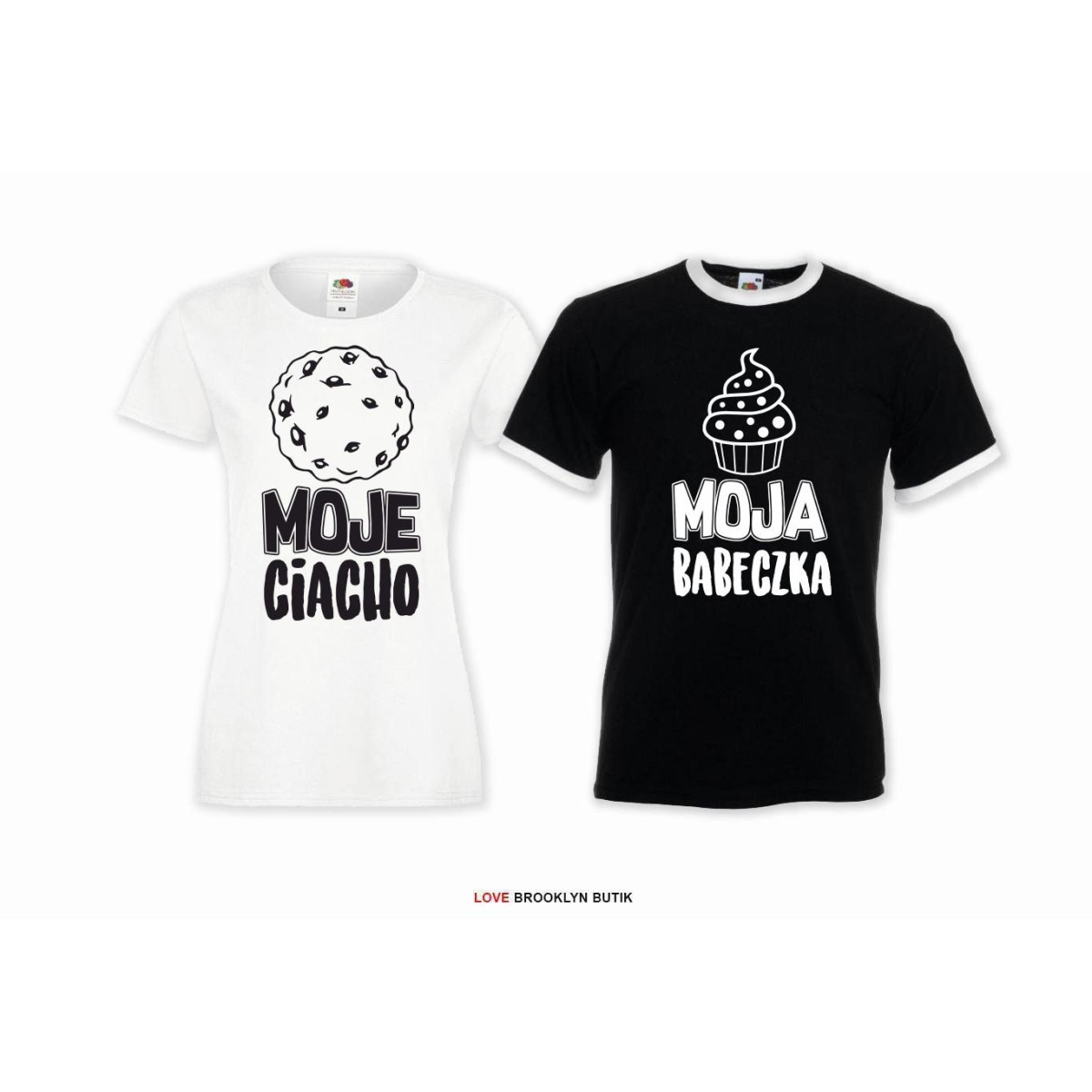 T-shirt DLA PAR 2 SZT MOJA babeczka MOJA ciacho napis z przodu