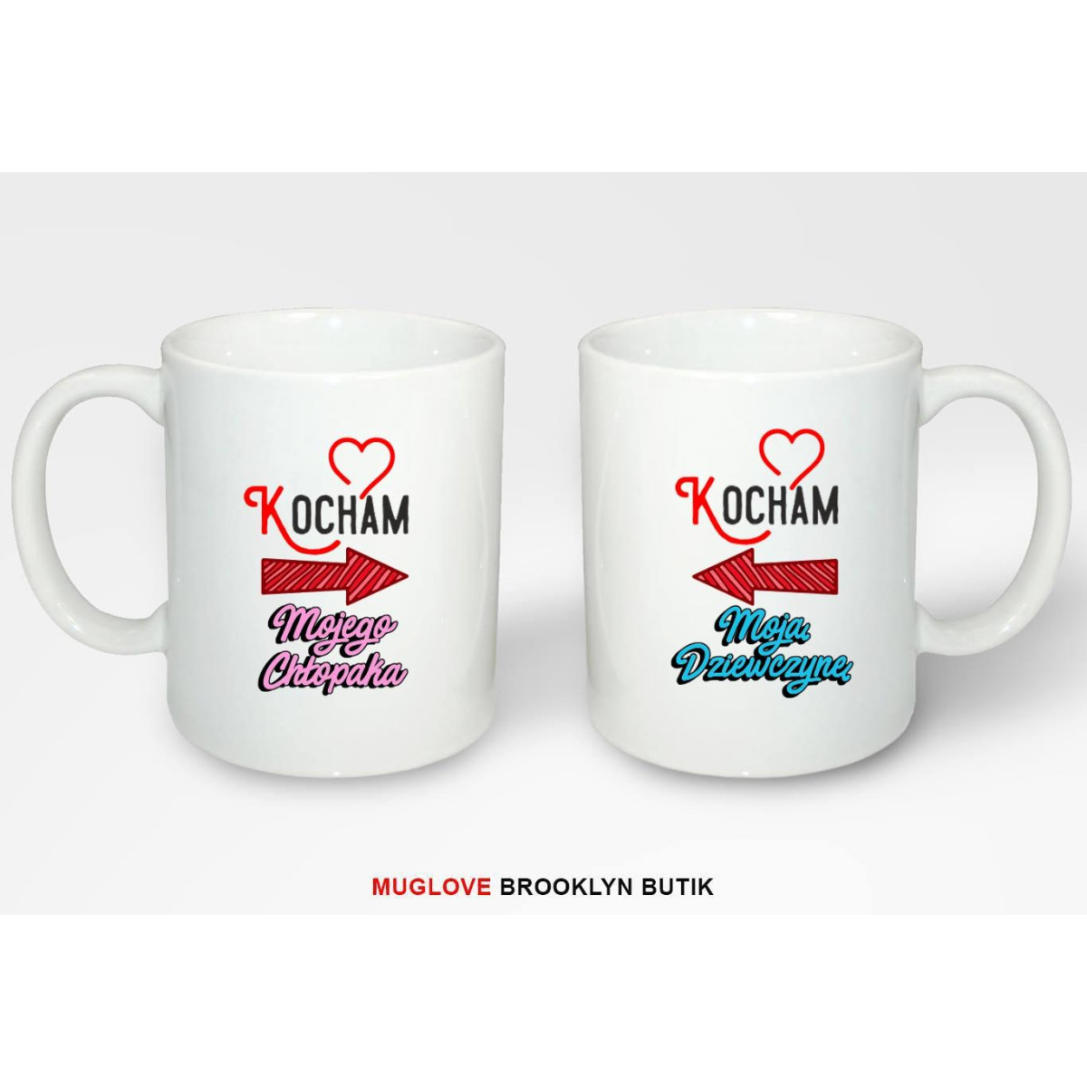 Kubki z nadrukiem 2 sztuki KOCHAM MOJĄ & MOJEGO