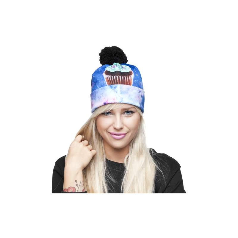 CZAPKA pompon FULLPRINT GALAXY MUFFIN