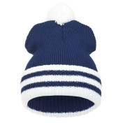czapka POMPON PASKI /granatowy+biały/