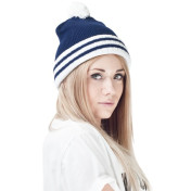 czapka POMPON PASKI /granatowy+biały/