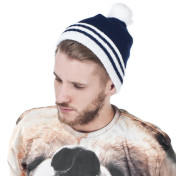 czapka POMPON PASKI /granatowy+biały/