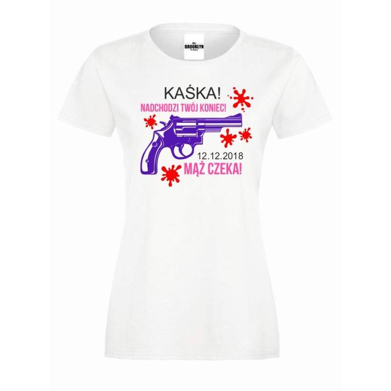 T-shirt lady DTG MĄŻ CZEKA (własne napisy)