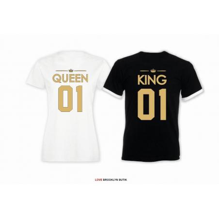 T-shirt DLA PAR 2 SZT QUEEN 01 & KING 01 napis z tyłu LADY FIT DLA NIEJ & OVERSIZE DLA NIEGO