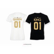 T-shirt DLA PAR 2 SZT QUEEN 01 & KING 01 napis z tyłu LADY FIT DLA NIEJ & OVERSIZE DLA NIEGO