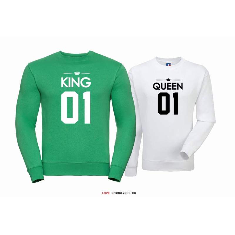 Bluza dla par Queen 01 & King 01 zielony - biały