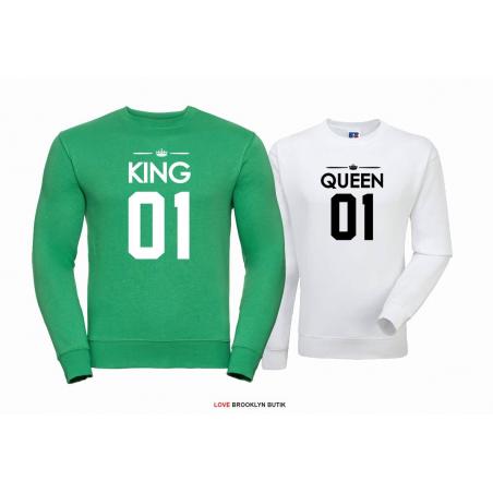 Bluza dla par Queen 01 & King 01 zielony - biały
