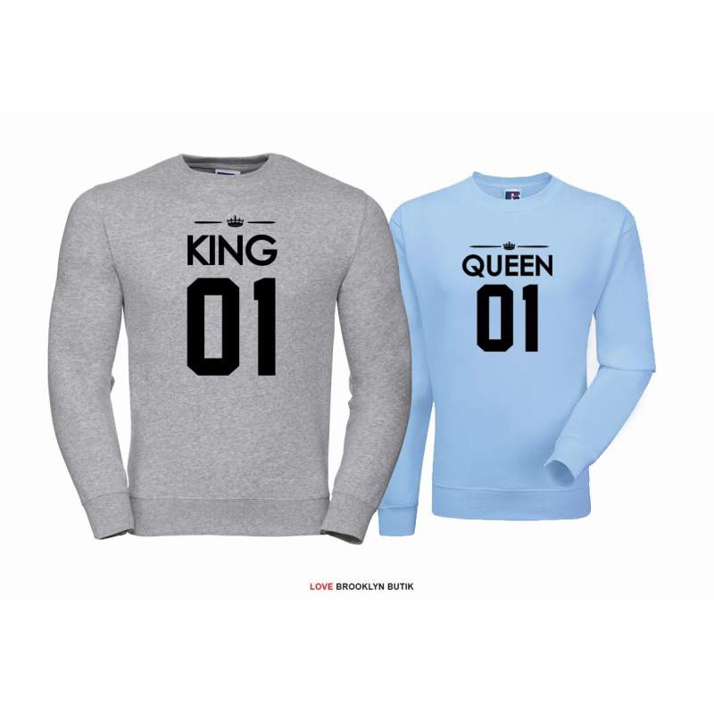Bluza dla par Queen 01 & King 01 szary - błękitny