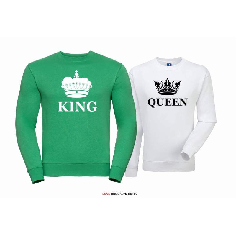 Bluza dla par Queen & King Corone zielony - biały