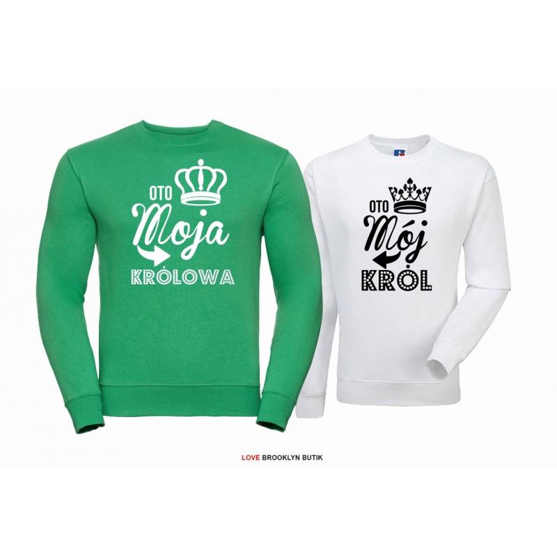 Bluza dla par Król & Królowa zielony-biały