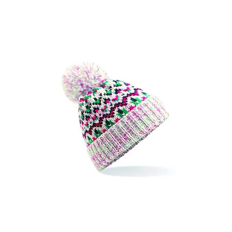 Czapka pompon geometric ZIELONA-FUKSJA