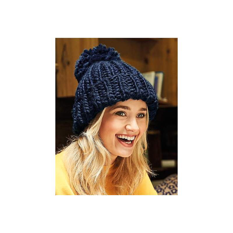 czapka POMPON PASKI /granatowy+czerwony/