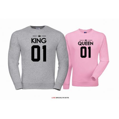 Bluza dla par Queen 01 & King 01 szary - pudrowy róż
