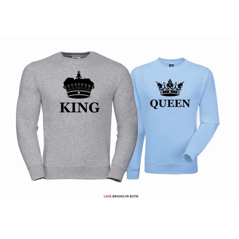 Bluza dla par Queen & King Corone szary - błękitny