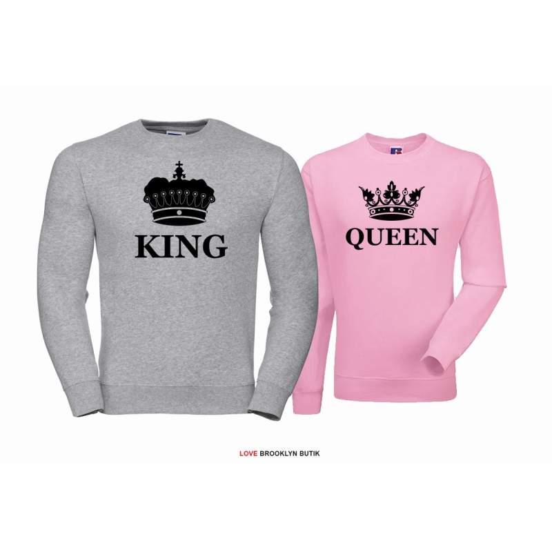 Bluza dla par Queen & King Corone szary - pudrowy róż