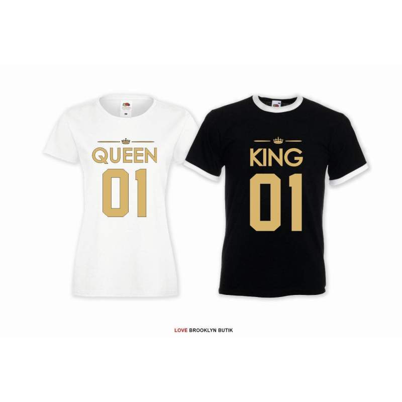 T-shirt DLA PAR 2 SZT QUEEN 01 & KING 01 napis z przodu LADY FIT DLA NIEJ & OVERSIZE DLA NIEGO