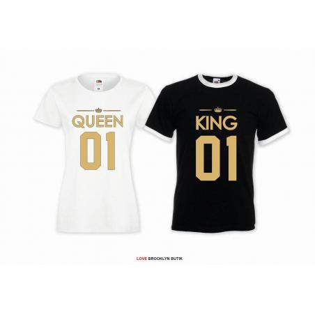 T-shirt DLA PAR 2 SZT QUEEN 01 & KING 01 napis z przodu LADY FIT DLA NIEJ & OVERSIZE DLA NIEGO