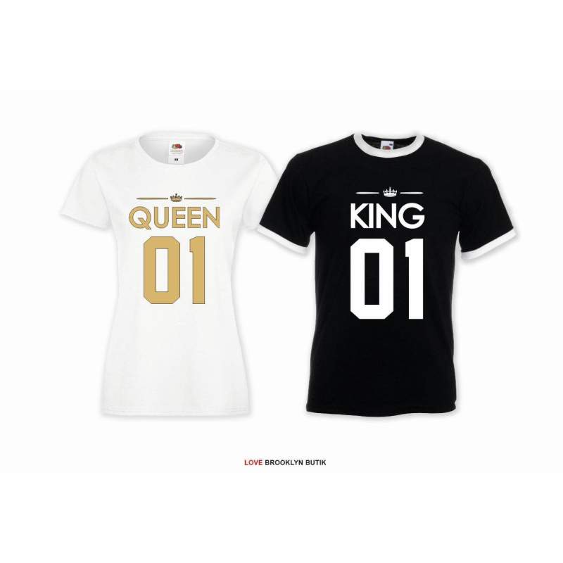 T-shirt DLA PAR 2 SZT QUEEN 01 & KING 01 napis z przodu LADY FIT DLA NIEJ & OVERSIZE DLA NIEGO