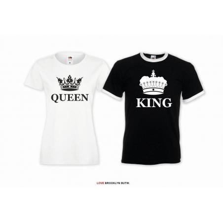 T-shirt DLA PAR 2 SZT QUEEN & KING CORONE napis z przodu LADY FIT DLA NIEJ & OVERSIZE DLA NIEGO