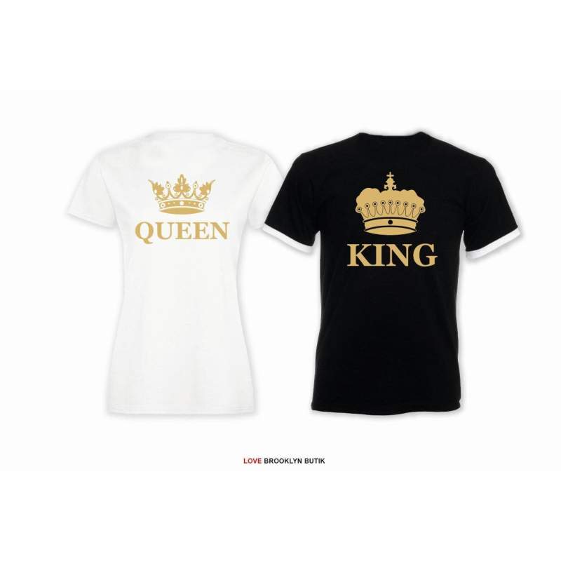 T-shirt DLA PAR 2 SZT QUEEN  & KING CORONE napis z tyłu LADY FIT DLA NIEJ & OVERSIZE DLA NIEGO