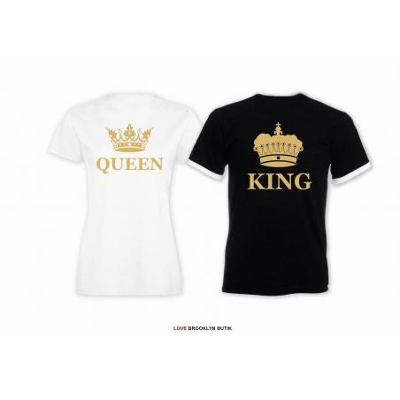 T-shirt DLA PAR 2 SZT QUEEN  & KING CORONE napis z tyłu LADY FIT DLA NIEJ & OVERSIZE DLA NIEGO