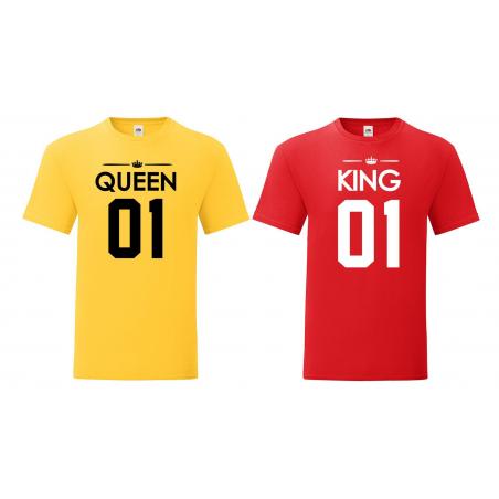 T-shirty dla par Queen 01 & King 01 żółty - czerwony 2 szt