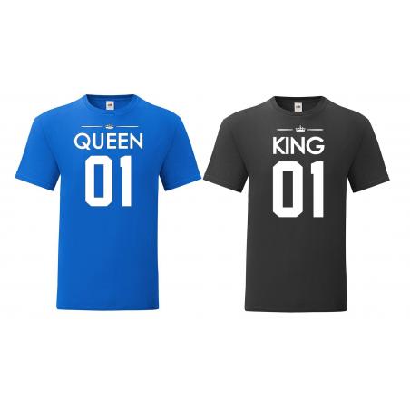 T-shirty dla par Queen 01 & King 01 niebieski - czarny 2 szt