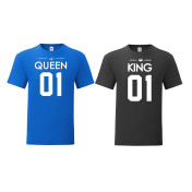 T-shirty dla par Queen 01 & King 01 niebieski - czarny 2 szt