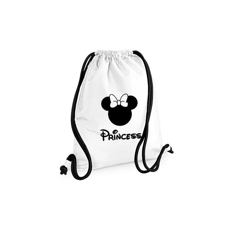 plecak worek PRINCESS MIKI biały z czarnymi sznurkami