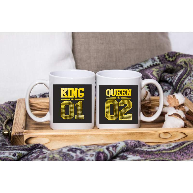 Kubek z nadrukiem 2 sztuki King&Queen Yellow/black