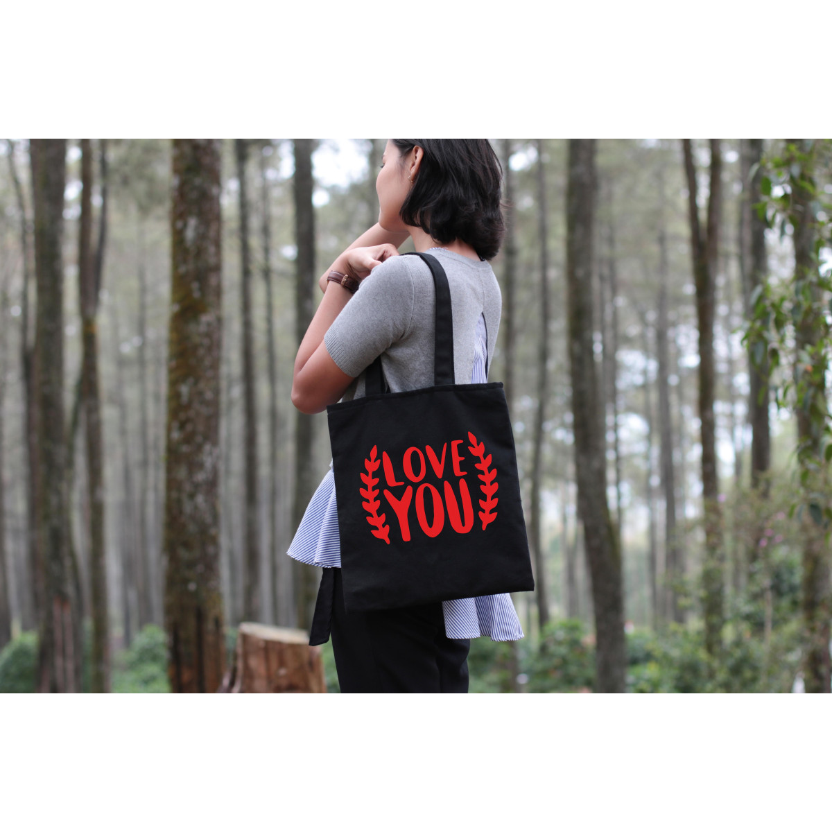 Czarna Torba bawełniana Love you 3