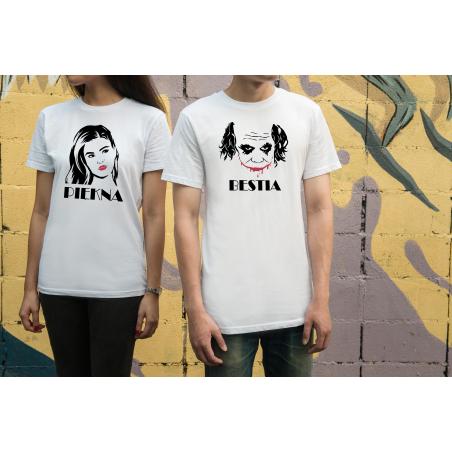 T-shirty dla par Piękna i Bestia przód biale 2 szt lady/oversize