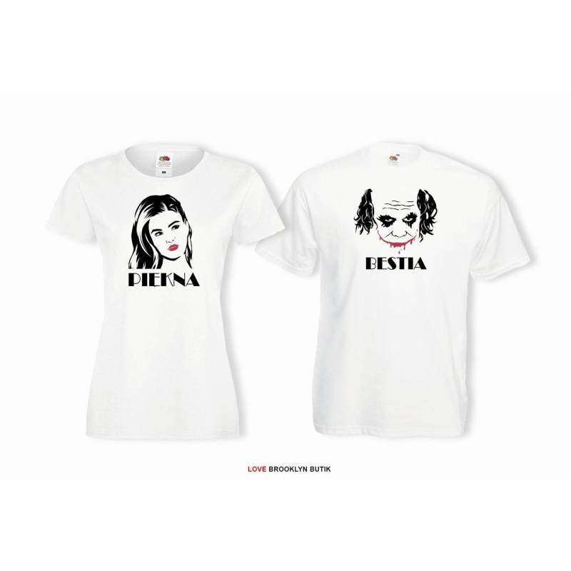 T-shirty dla par Piękna i Bestia przód biale 2 szt lady/oversize