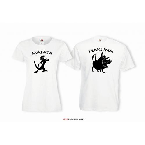 T-shirty dla par Hakuna matata przód biale 2 szt lady/oversize