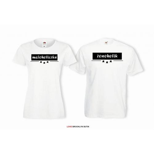 T-shirty dla par mężoholiczka/żonoholik przód biale 2 szt lady/oversize