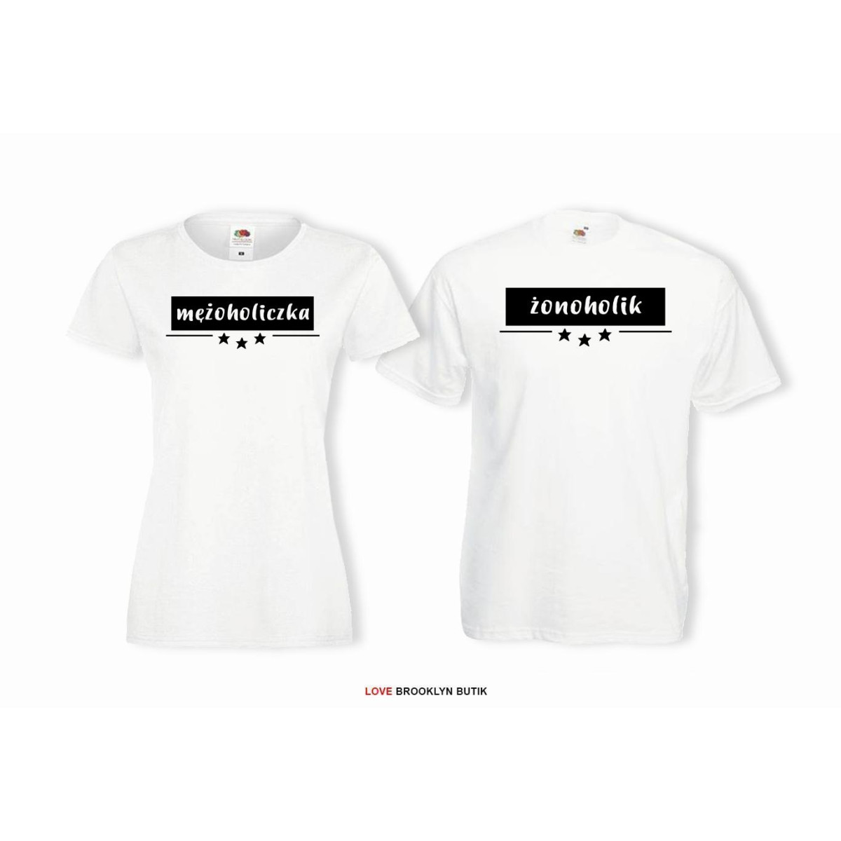 T-shirty dla par mężoholiczka/żonoholik przód biale 2 szt lady/oversize