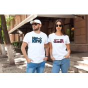 T-shirty dla par HIS QUEEN & HER KING  przód biale 2 szt lady/oversize