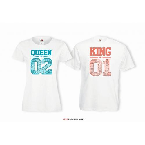 T-shirty dla par King 01 & Queen 01 przód biale 2 szt lady/oversize